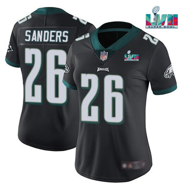 Women's Philadelphia Eagles #26 Miles Sanders Black Super Bolw LVII Patch Vapor Untouchable Limited Stitched Football Jersey(Run Small)